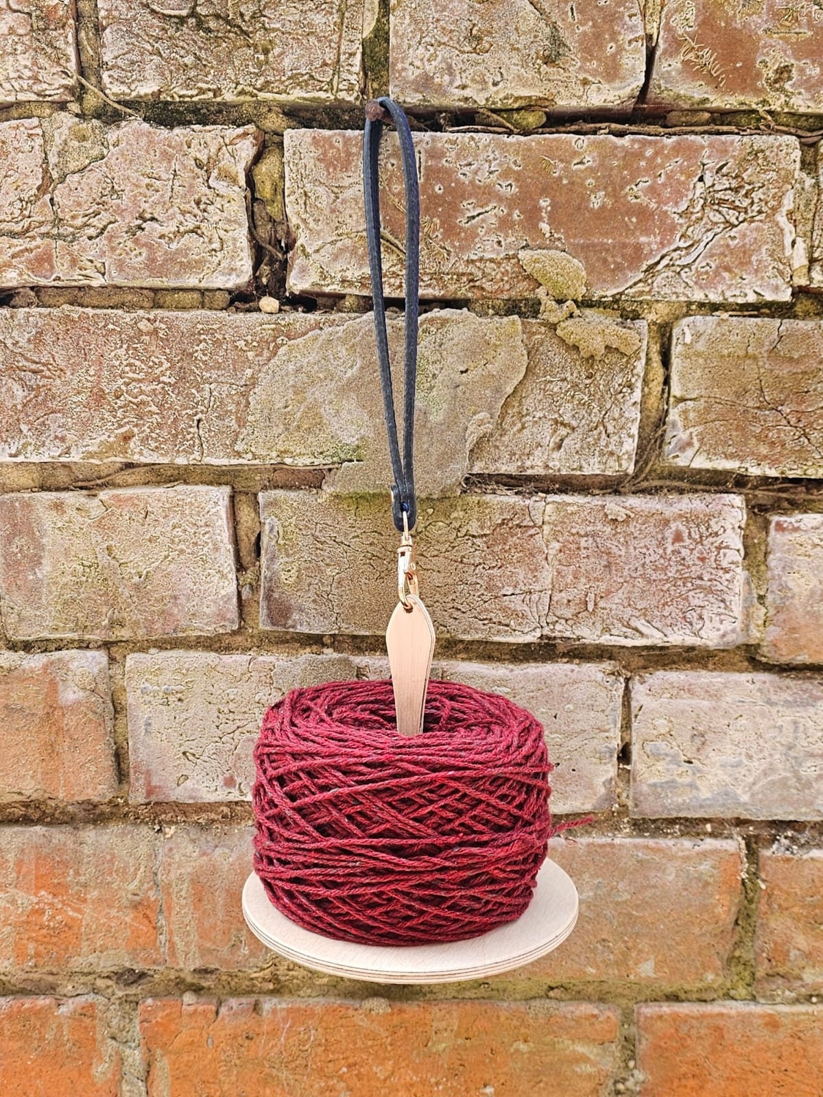 Portable Yarn Holder - Durable Birch Plywood - Handcrafted in the UK - Perfect for Knitting & Crocheting - Handmade Real Leather Wrist Strap