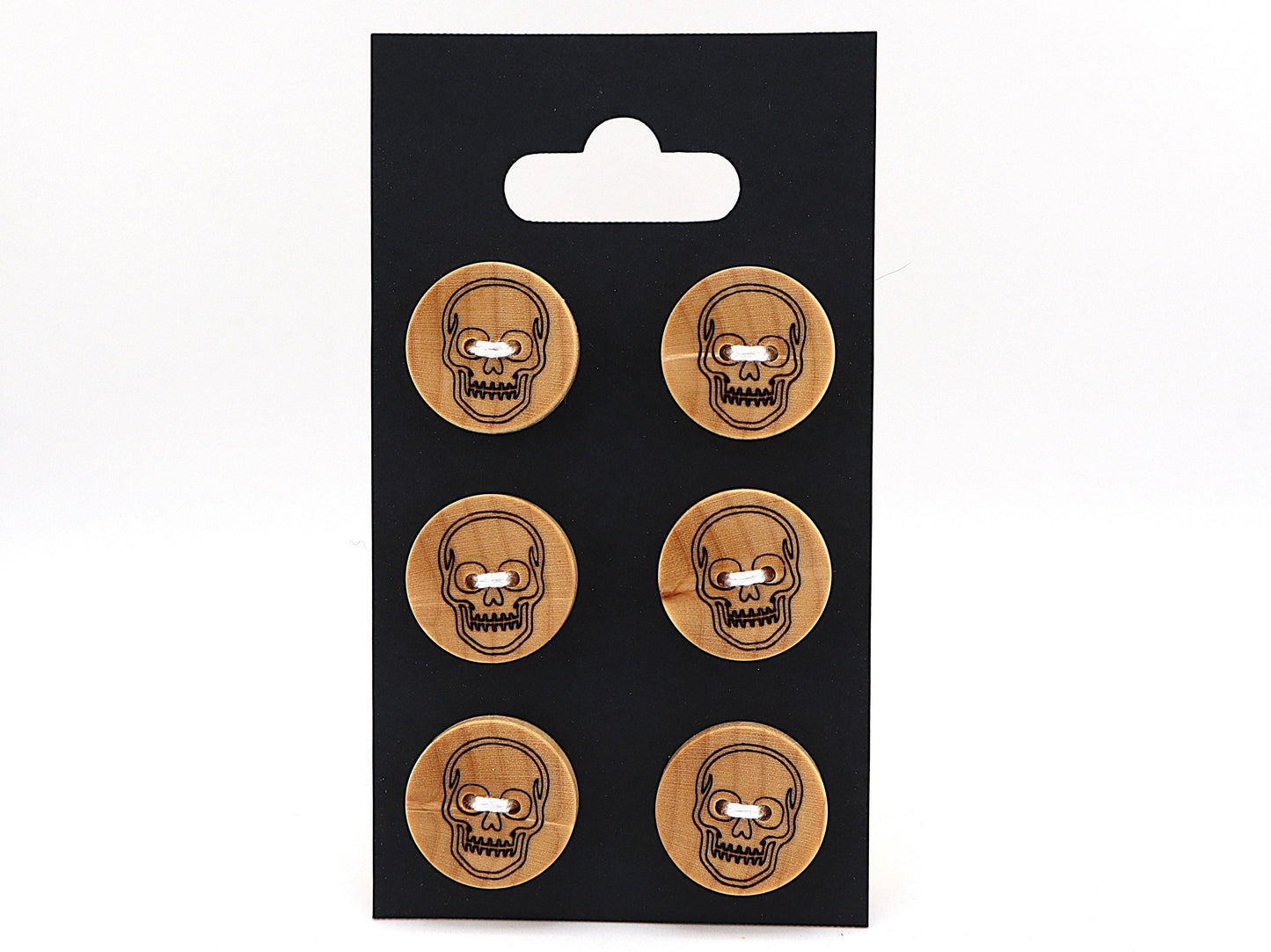 Handmade Maple Skull Buttons – 20mm Laser Engraved Wooden Buttons (Set of 6)