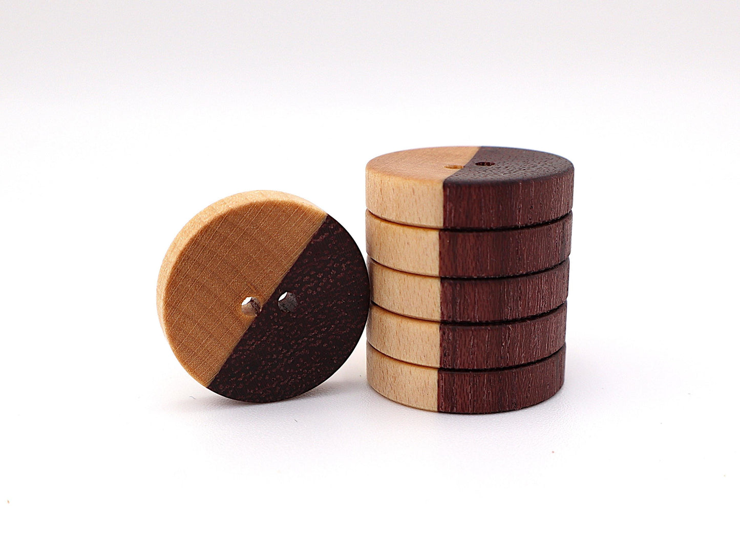 Handmade Two Tone Wooden Buttons – 20mm Purpleheart & Maple (Set of 6)