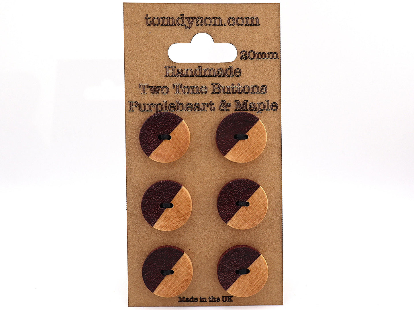 Handmade Two Tone Wooden Buttons – 20mm Purpleheart & Maple (Set of 6)