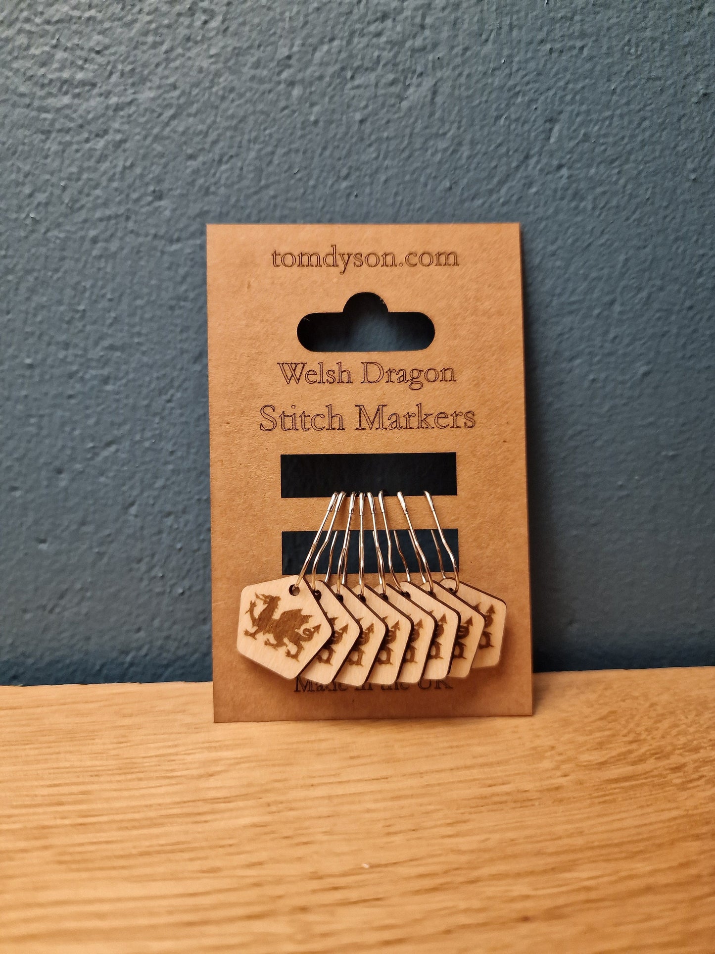 Welsh Dragon Stitch Markers: Birch Plywood Knitting Accessories (Set of 8)