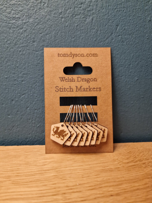 Welsh Dragon Stitch Markers: Birch Plywood Knitting Accessories (Set of 8)