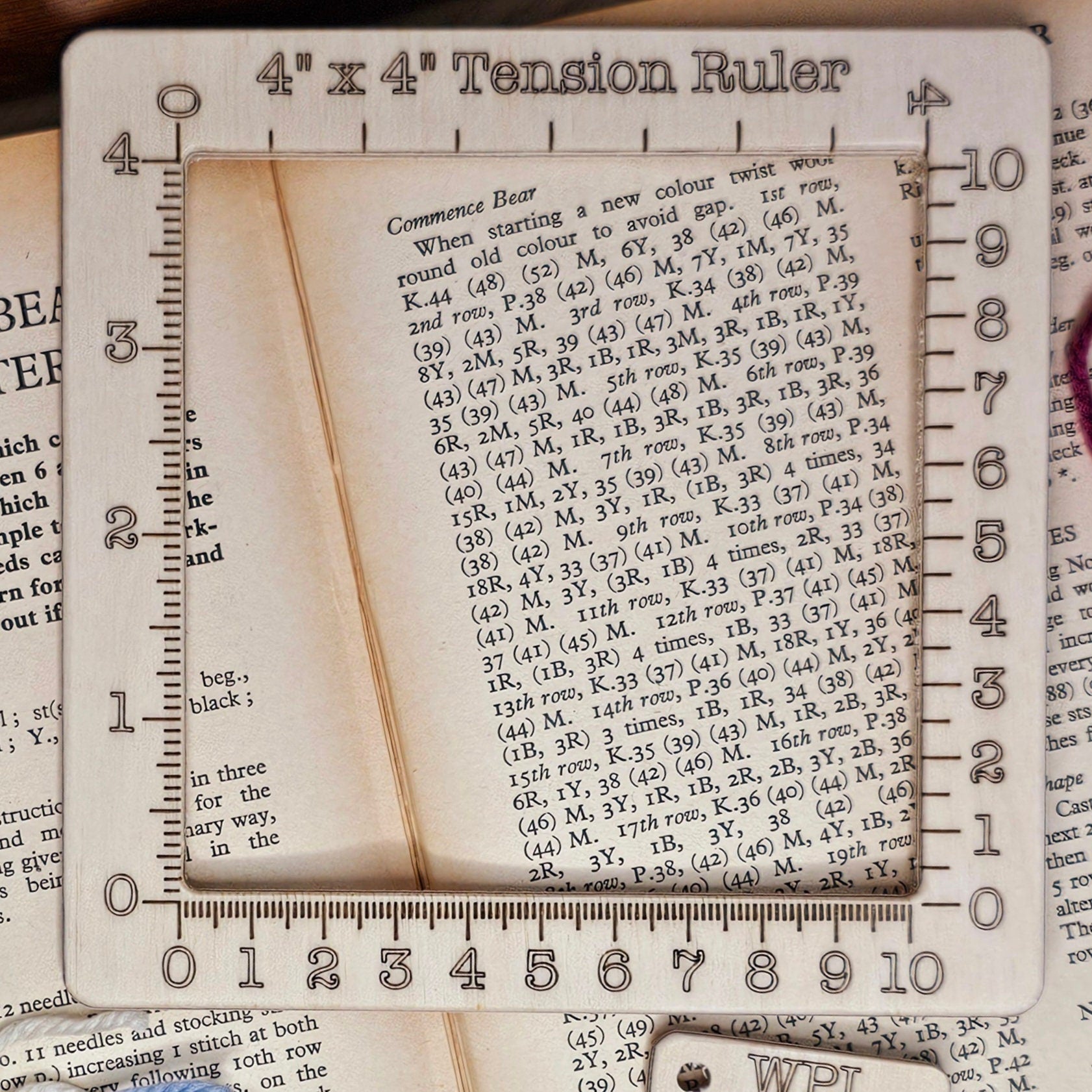 Birch Plywood Tension Ruler: 4 Inch Knitting Gauge