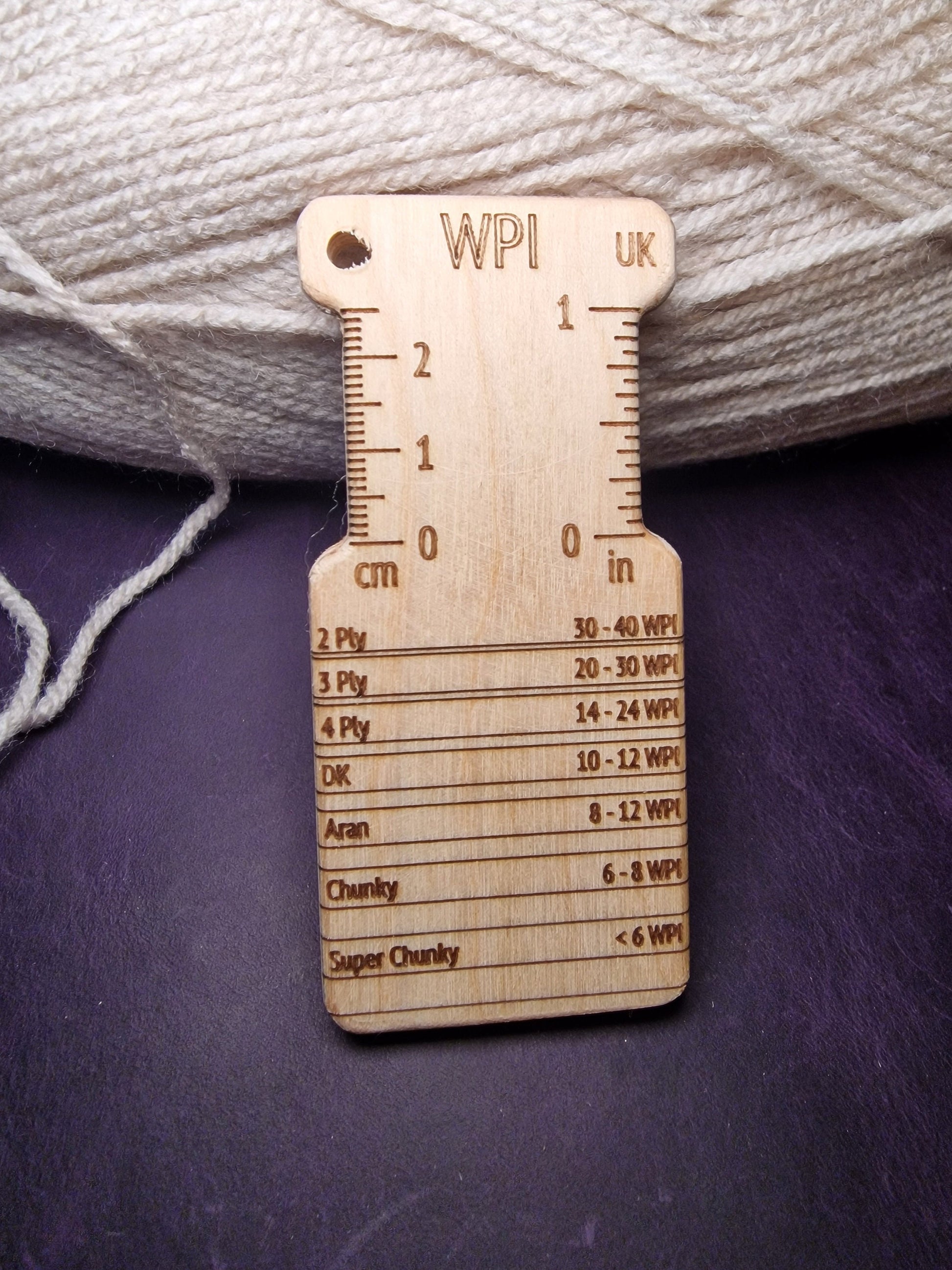 Dual-Sided Birch WPI Tool: UK & US Knitting Gauge