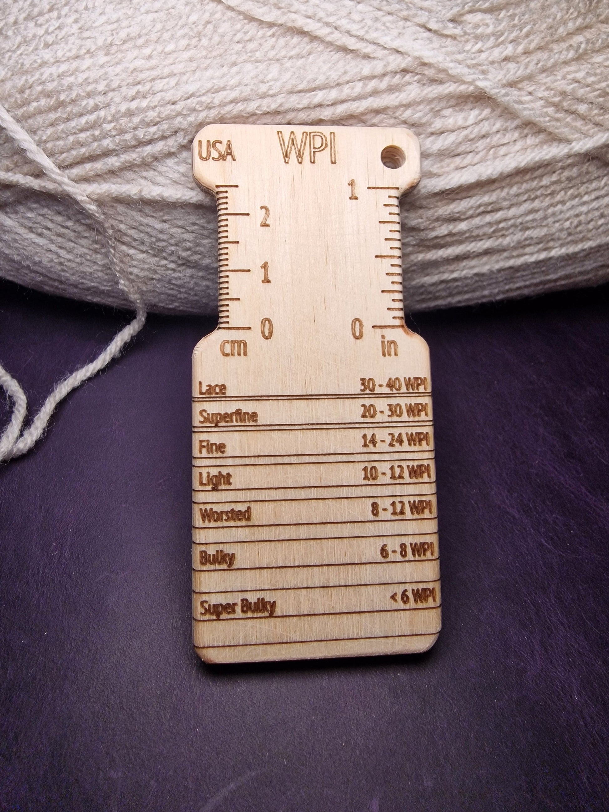 Dual-Sided Birch WPI Tool: UK & US Knitting Gauge