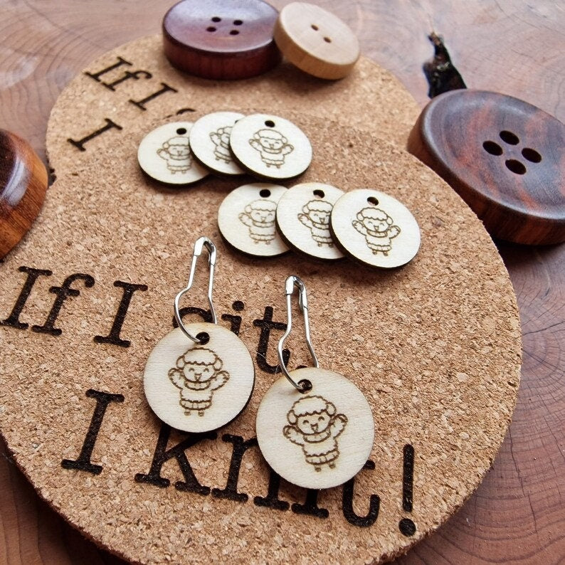 Sheep Stitch Markers: Birch Plywood Knitting Crochet Accessories (Set of 8)
