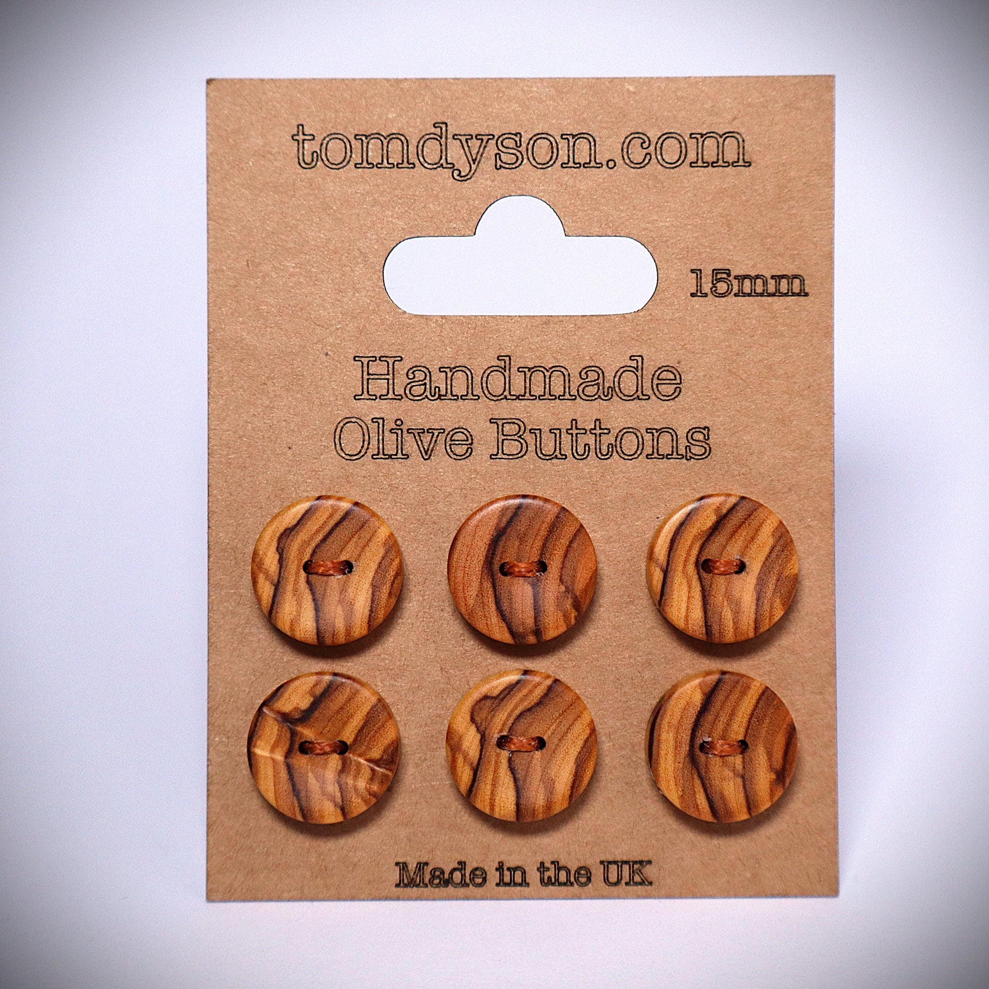 Handmade Olive Wood Buttons: 15mm, UK Crafted