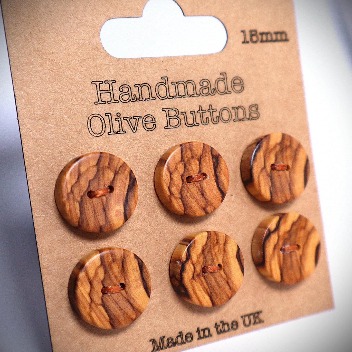Handmade Olive Wood Buttons: 15mm, UK Crafted