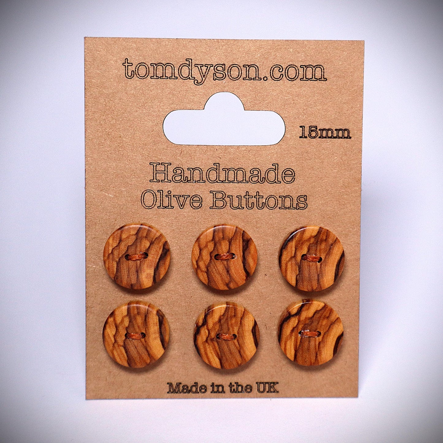 Handmade Olive Wood Buttons: 15mm, UK Crafted