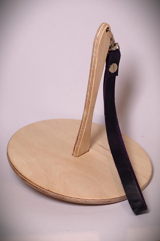 Handcrafted Birch Plywood Yarn Holder with Leather Wrist Strap
