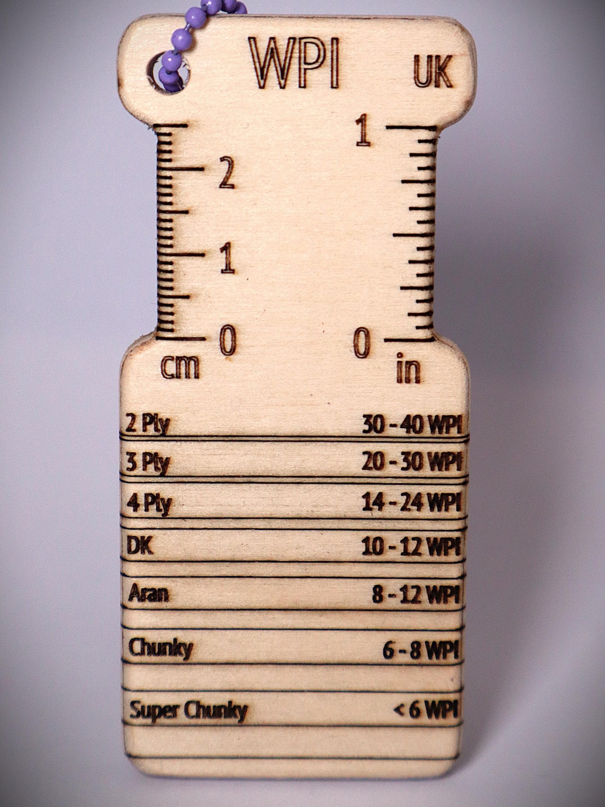 Dual-Sided Birch WPI Tool: UK & US Knitting Gauge