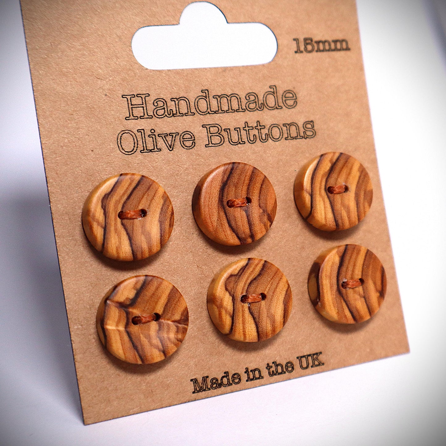 Handmade Olive Wood Buttons: 15mm, UK Crafted