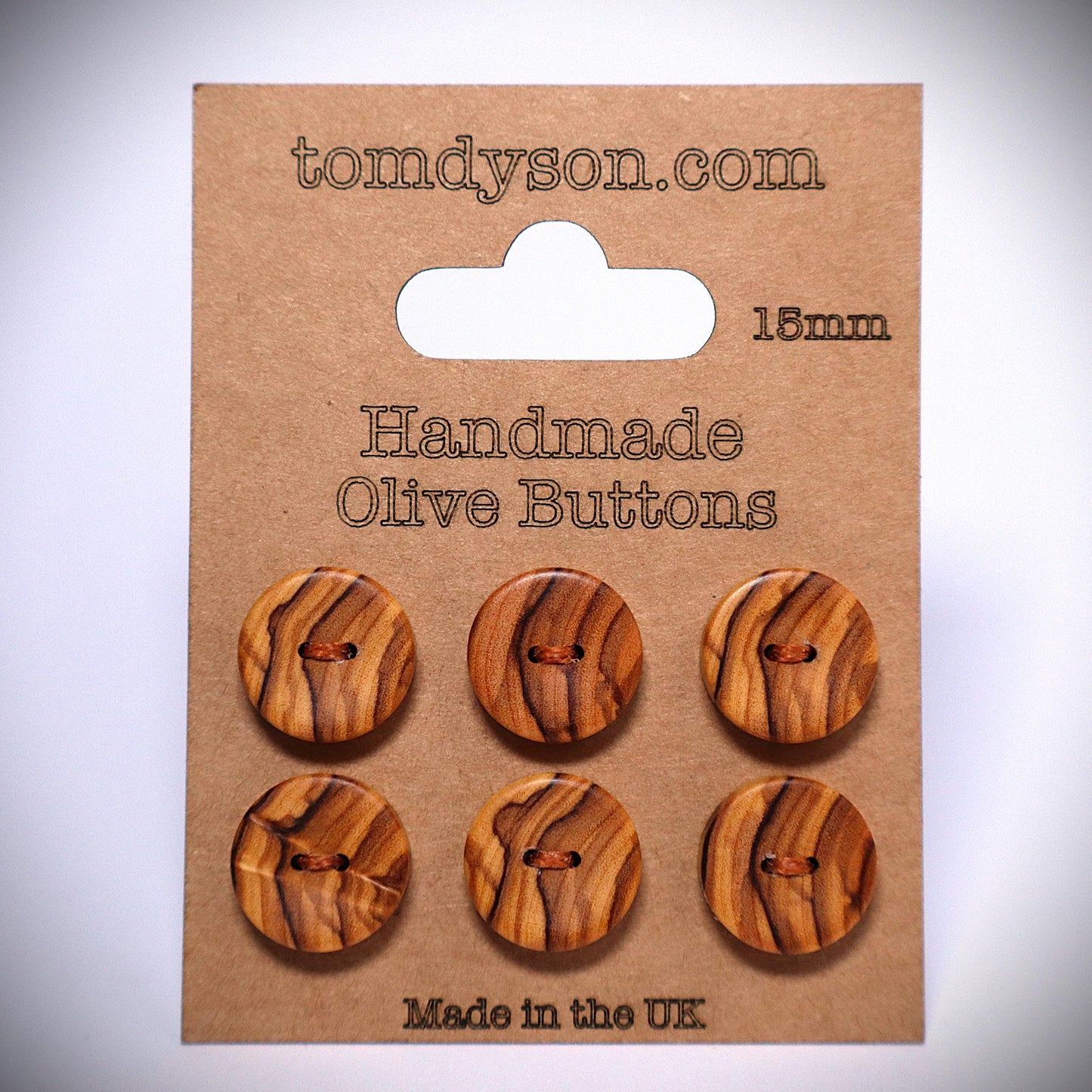 Handmade Olive Wood Buttons: 15mm, UK Crafted