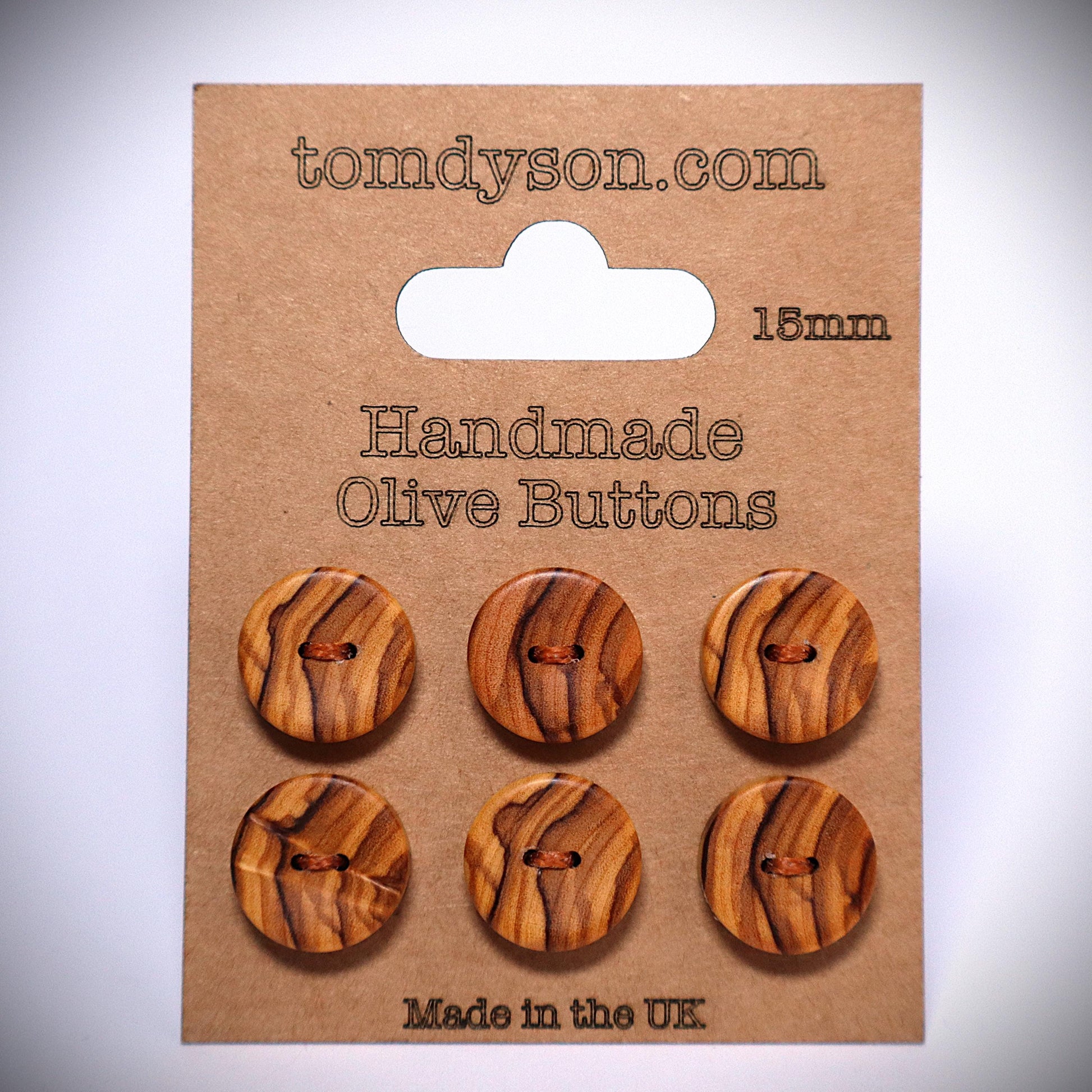 Handmade Olive Wood Buttons: 15mm, UK Crafted