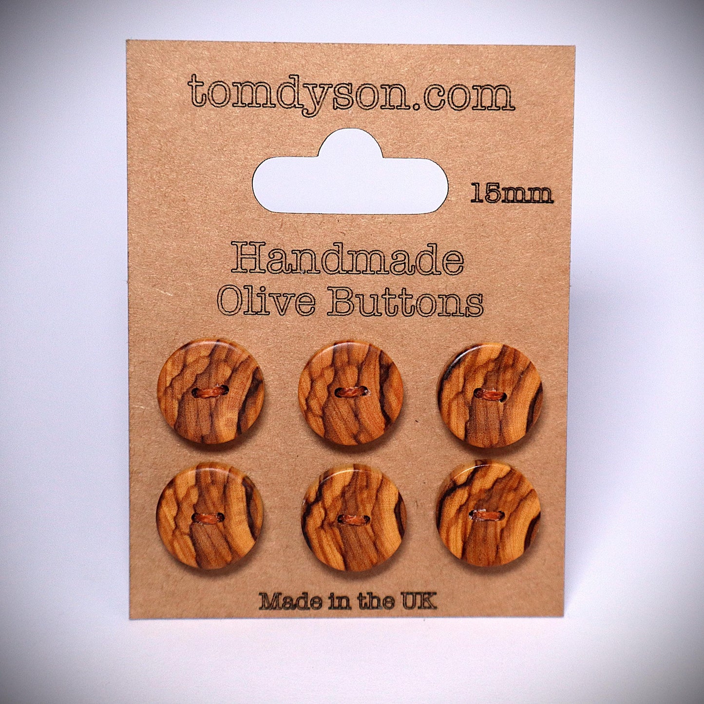 Handmade Olive Wood Buttons: 15mm, UK Crafted