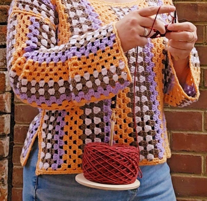 Handcrafted Birch Plywood Yarn Holder with Leather Wrist Strap