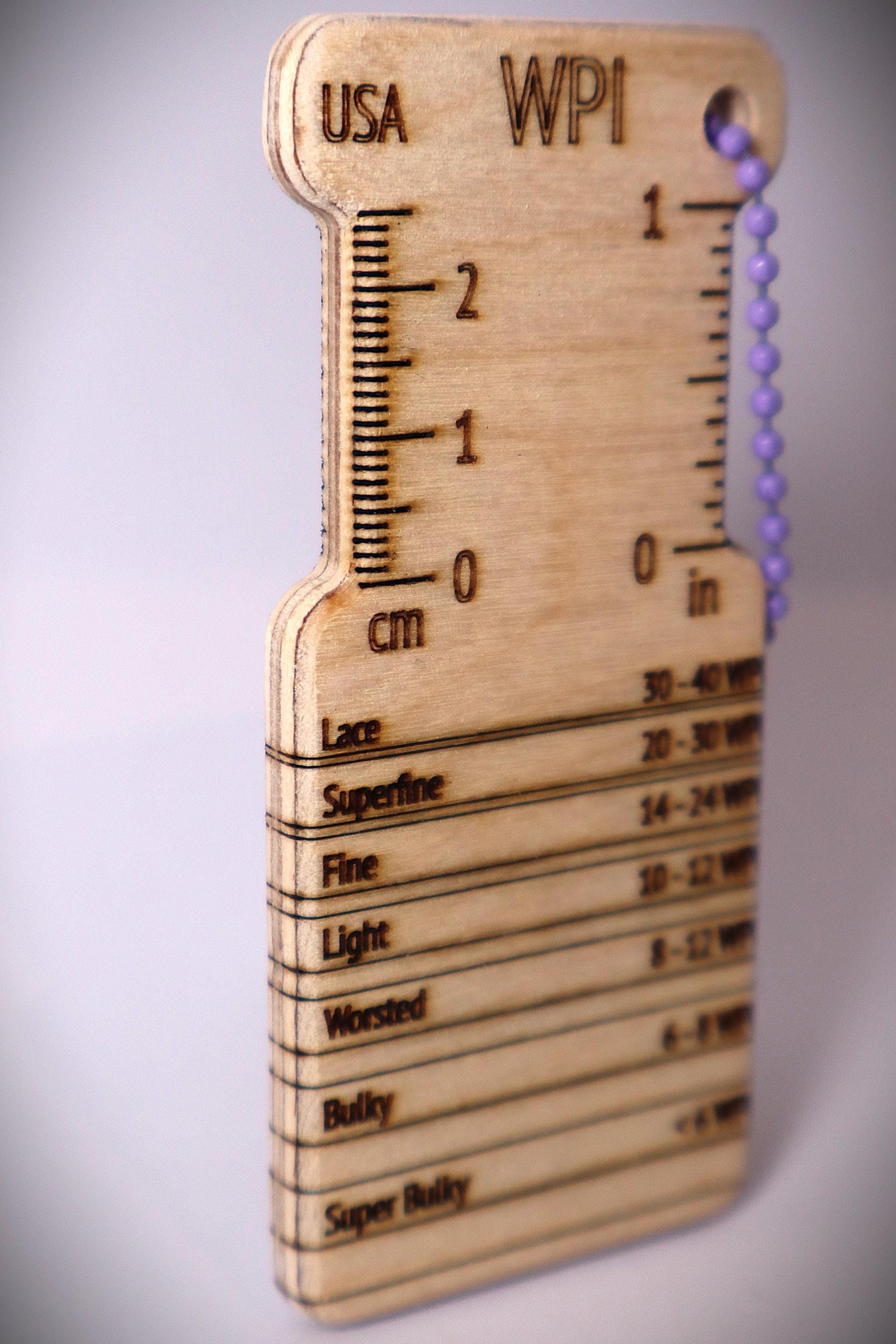 Dual-Sided Birch WPI Tool: UK & US Knitting Gauge