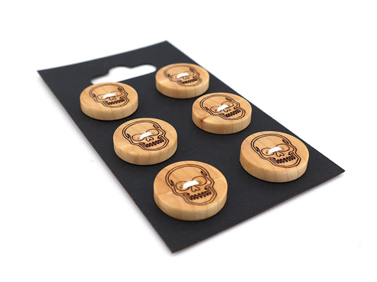 Handmade Maple Skull Buttons – 20mm Laser Engraved Wooden Buttons (Set of 6)