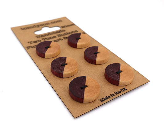 Handmade Two Tone Wooden Buttons – 20mm Purpleheart & Maple (Set of 6)