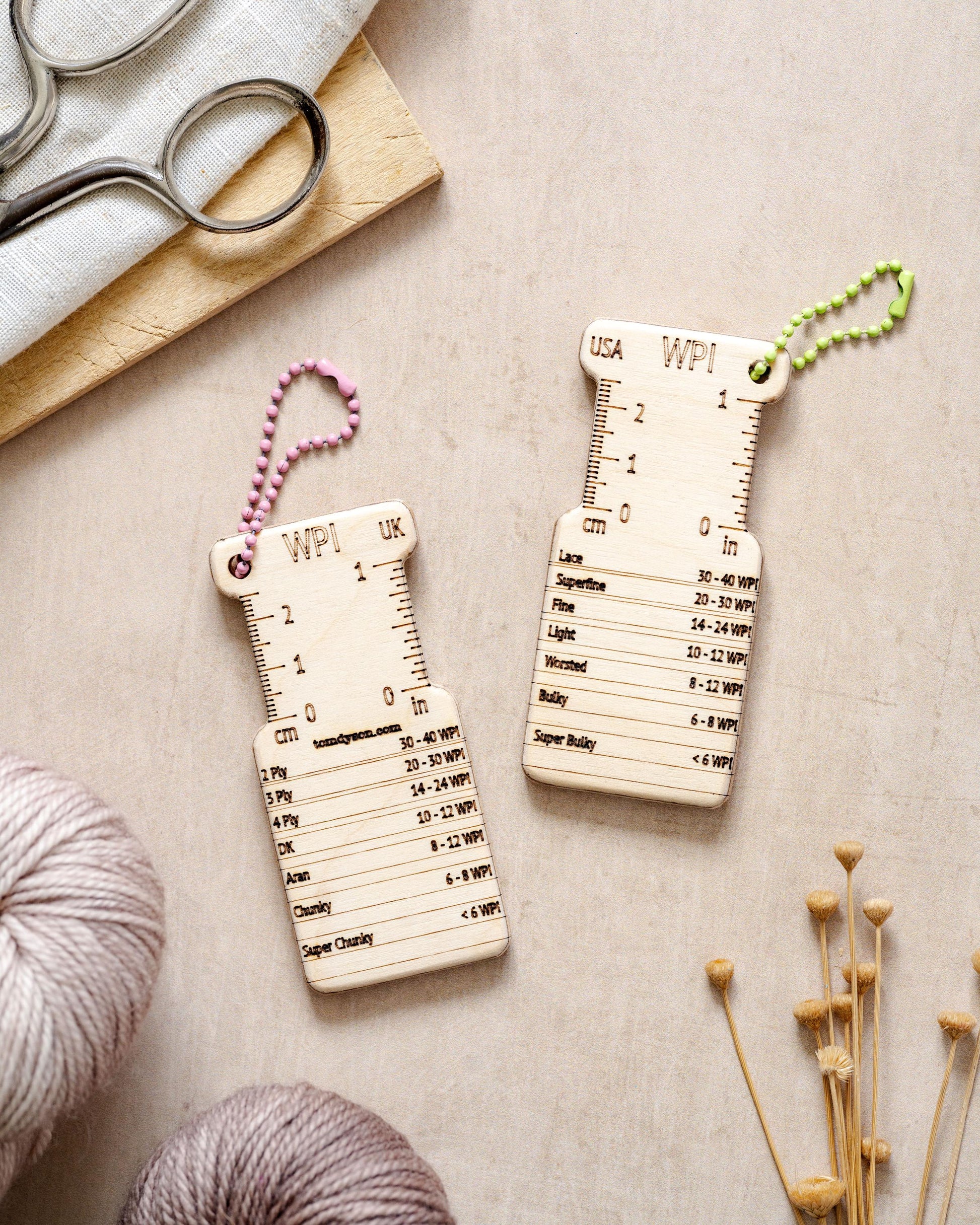 Dual-Sided Birch WPI Tool: UK & US Knitting Gauge