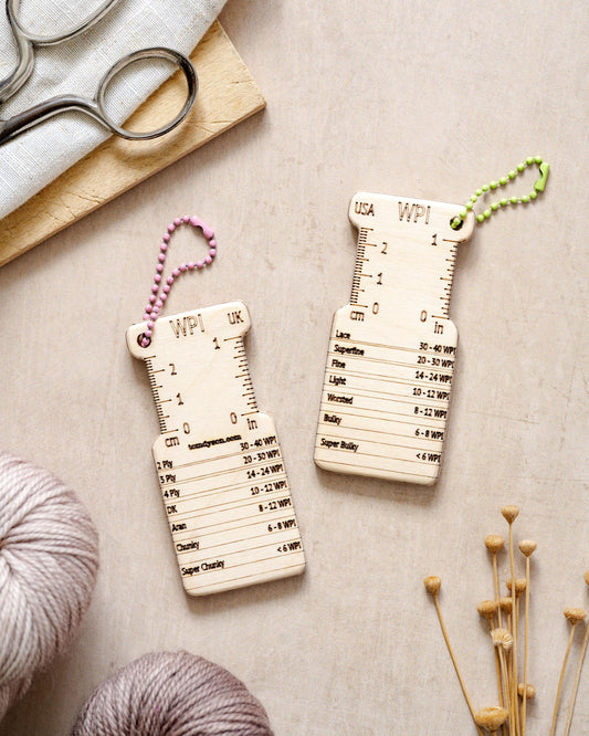 Dual-Sided Birch WPI Tool: UK & US Knitting Gauge
