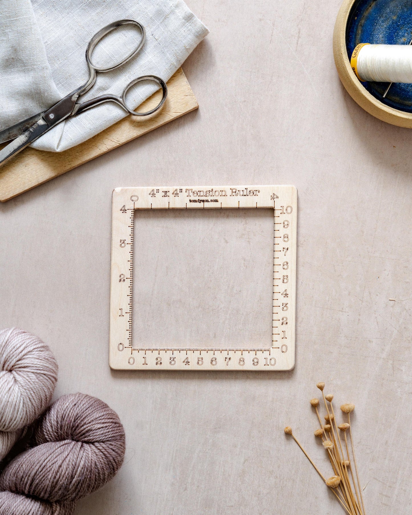 Birch Plywood Tension Ruler: 4 Inch Knitting Gauge