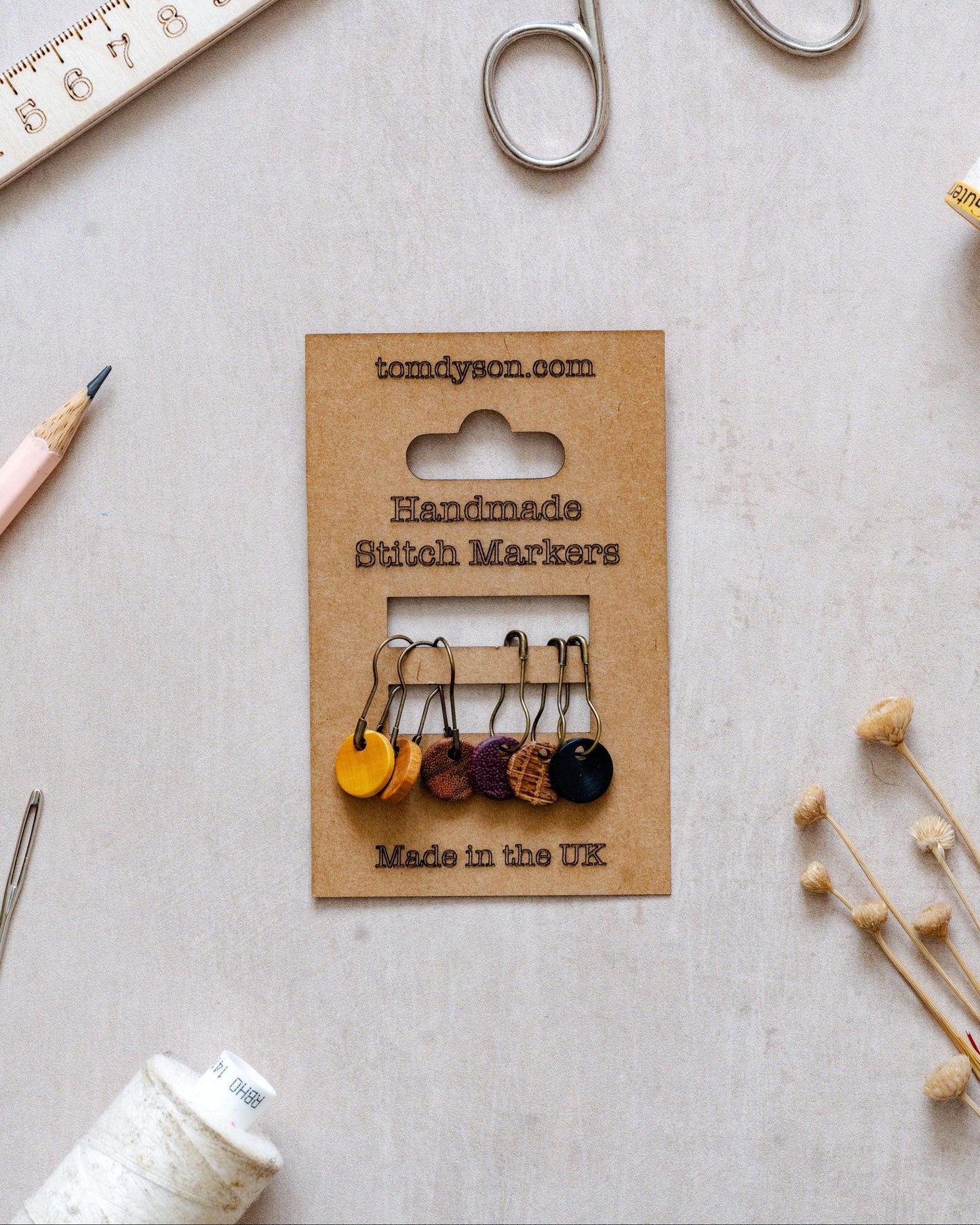 Handturned Wooden Stitch Markers - New Forest Handmade Knitting Accessories - Set of 6