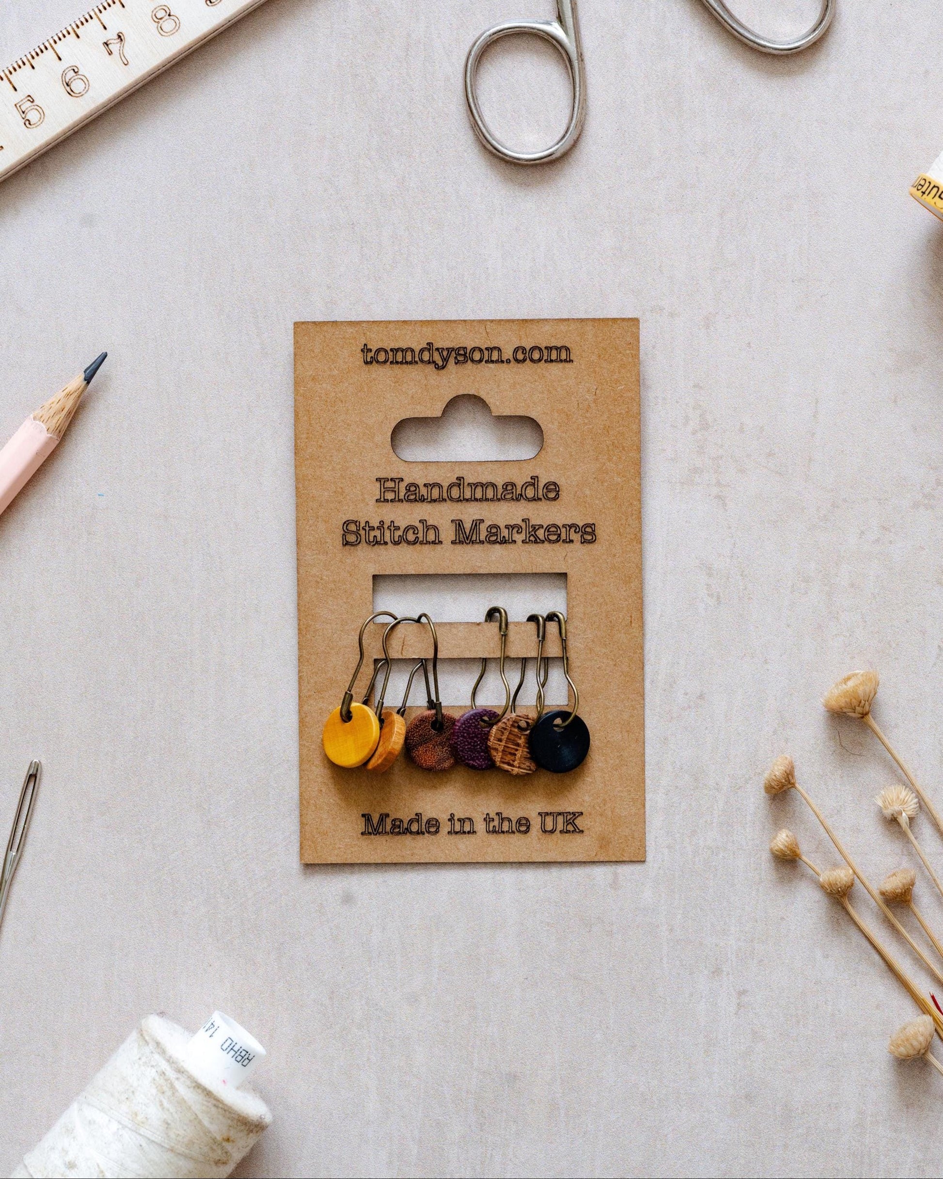 Handturned Wooden Stitch Markers - New Forest Handmade Knitting Accessories - Set of 6