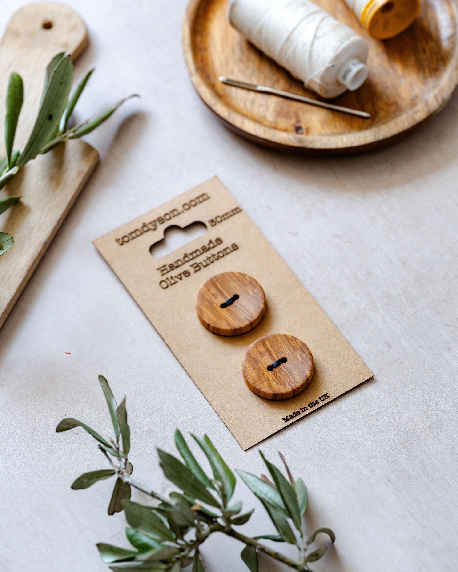 Handmade Olive Wood Buttons, Made in the UK