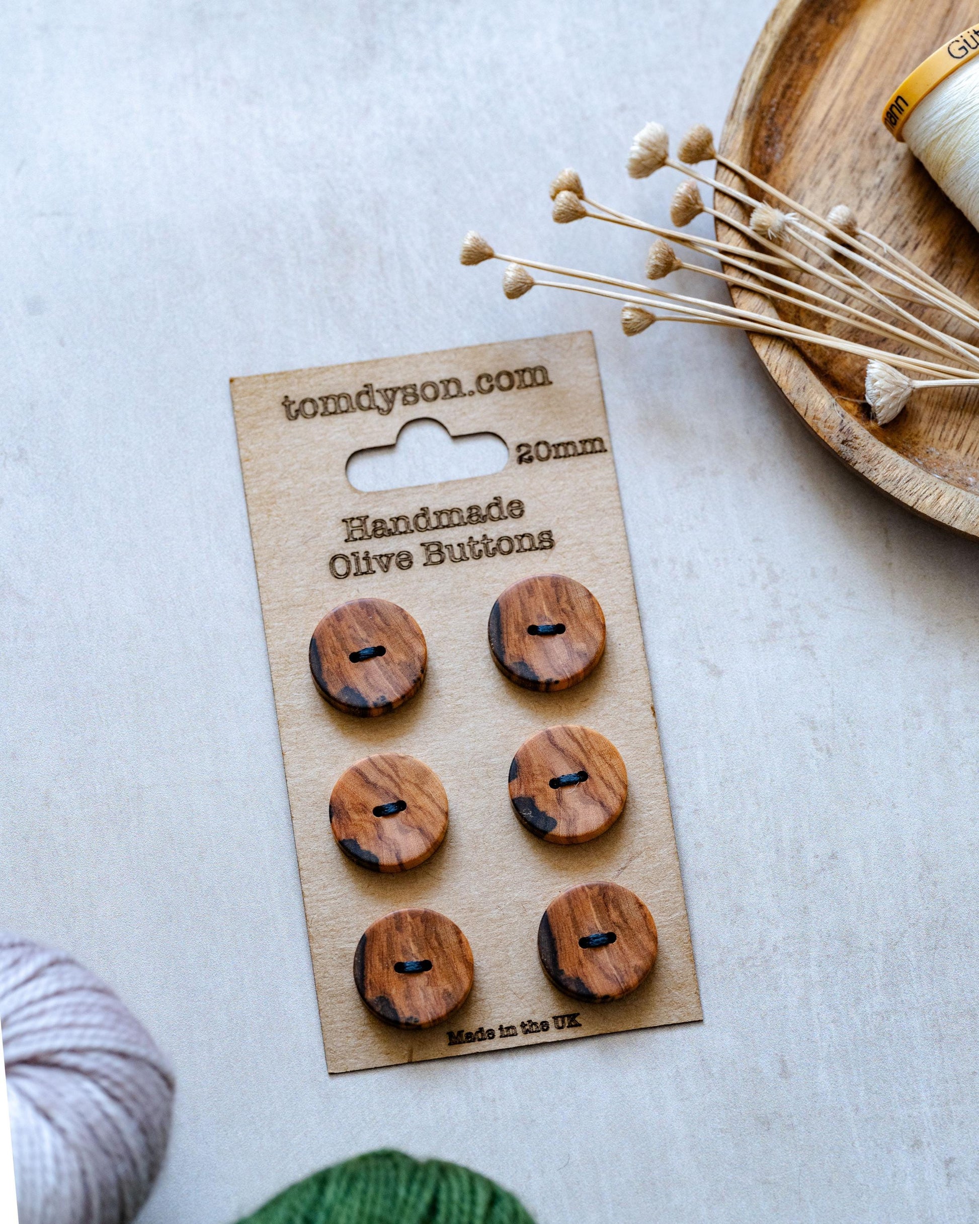 Handmade Olive Wood Buttons, Made in the UK