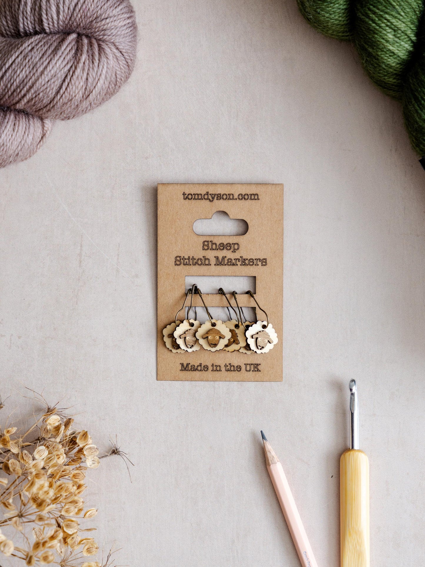 Layered Wooden Sheep Stitch Markers, Set of 6 for Knitting and Crochet