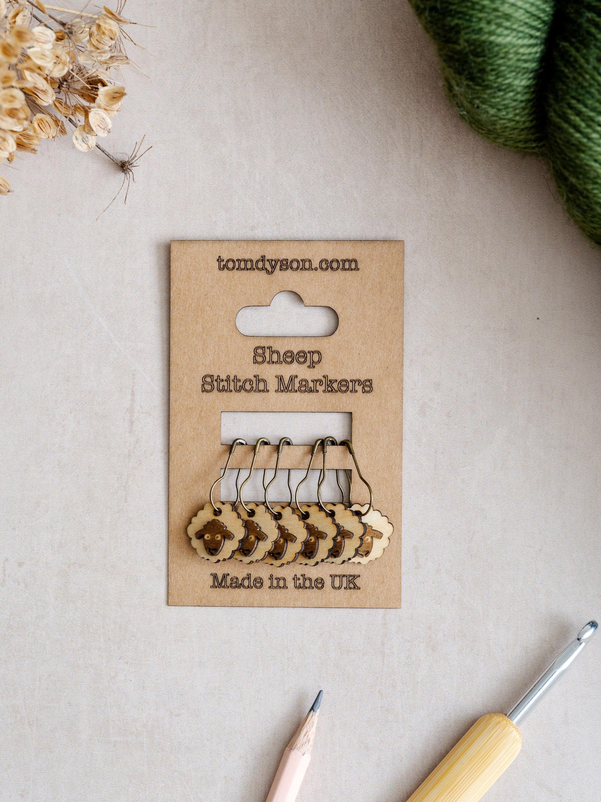 Layered Wooden Sheep Stitch Markers, Set of 6 for Knitting and Crochet