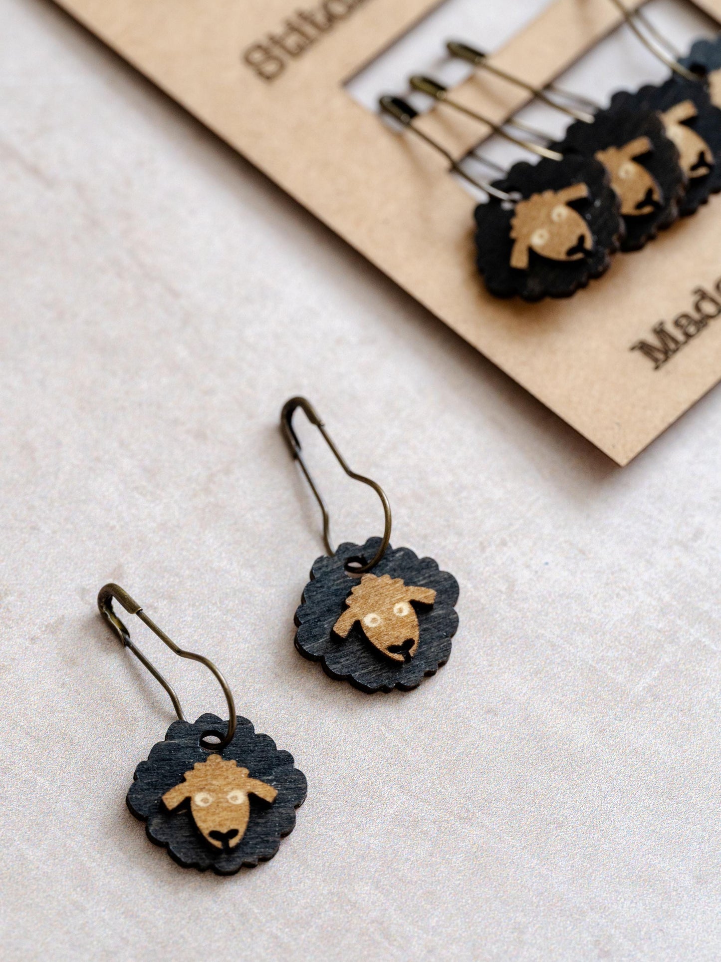 Layered Wooden Sheep Stitch Markers, Set of 6 for Knitting and Crochet