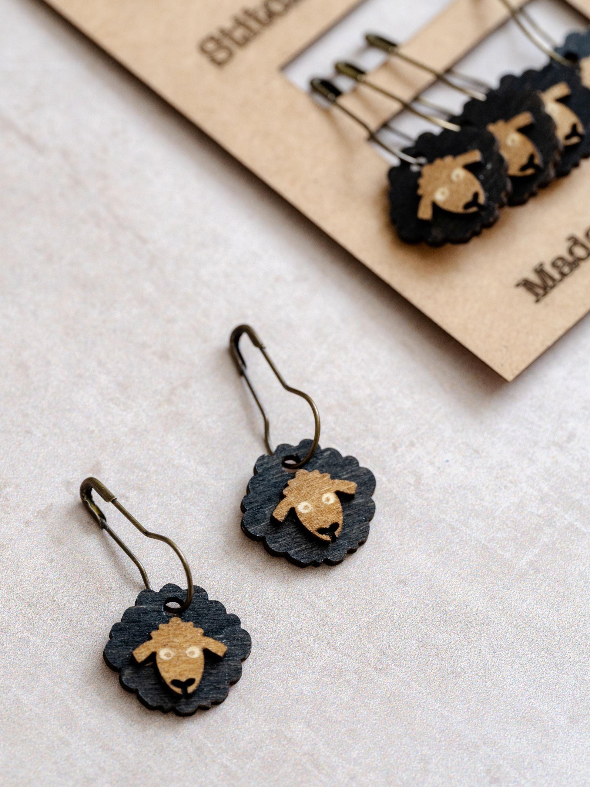 Layered Wooden Sheep Stitch Markers, Set of 6 for Knitting and Crochet