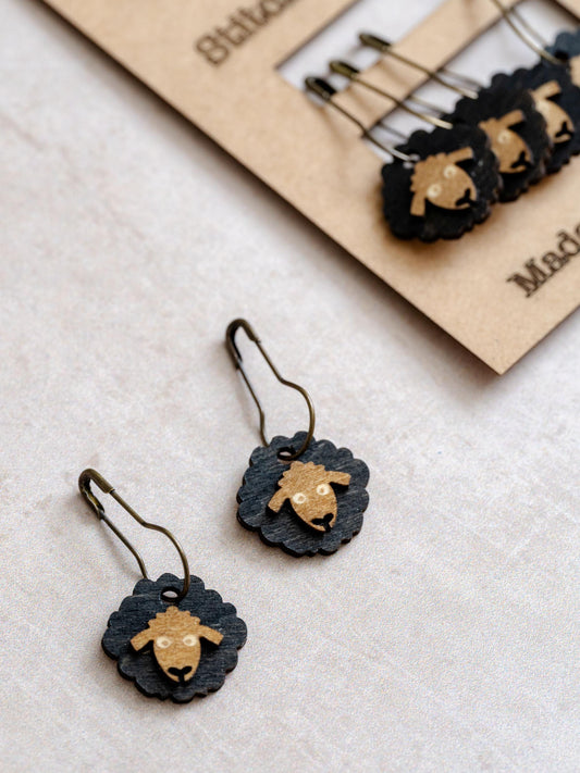Layered Wooden Sheep Stitch Markers, Set of 6 for Knitting and Crochet