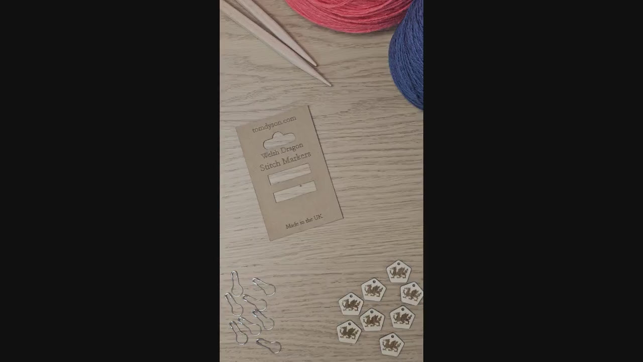 Welsh Dragon Stitch Markers: Birch Plywood Knitting Accessories (Set of 8)